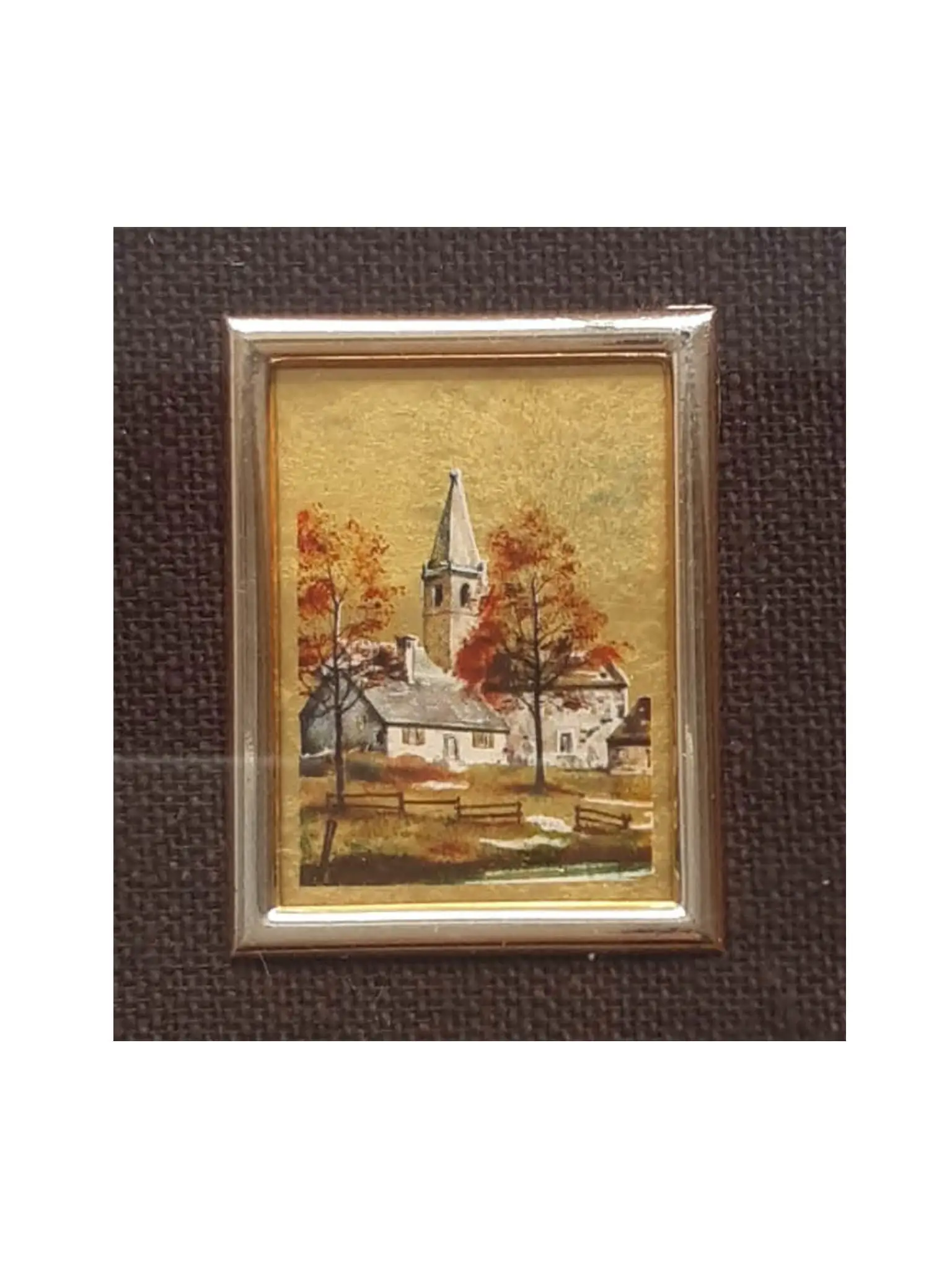 Dipinto su foglia d'oro - paesaggio con chiesa - particolare