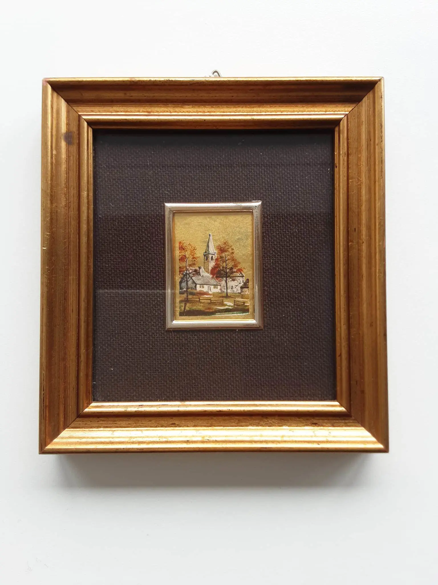 Dipinto su foglia d'oro - paesaggio con chiesa - 1