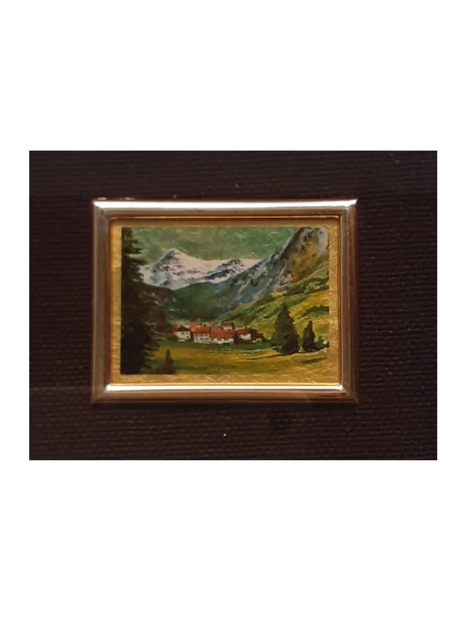 Dipinto foglai d'oro - paesaggio montano con case - 2